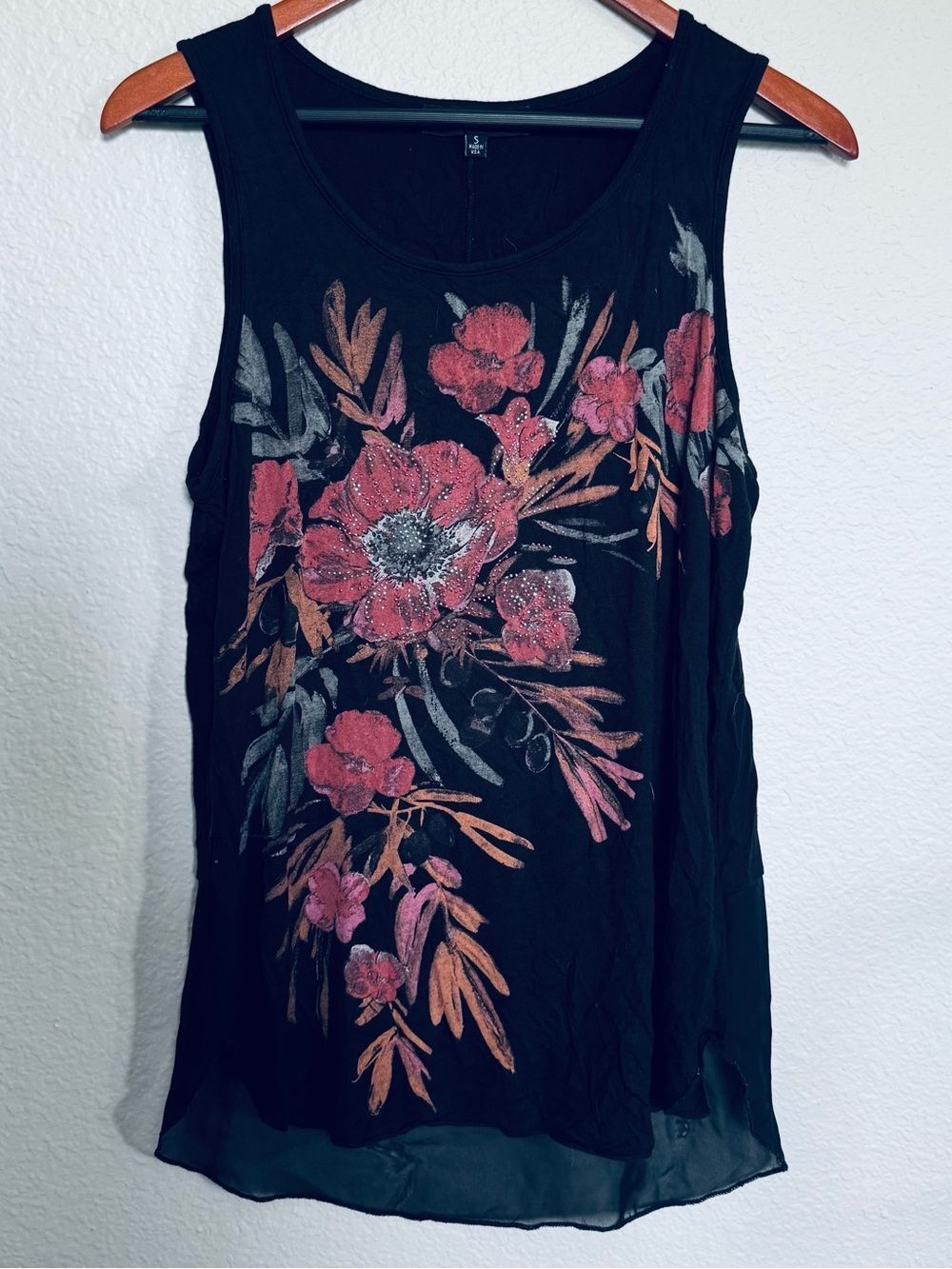 BLEU Floral Crystal Rhinestone Embellished Sleeveless Top S
